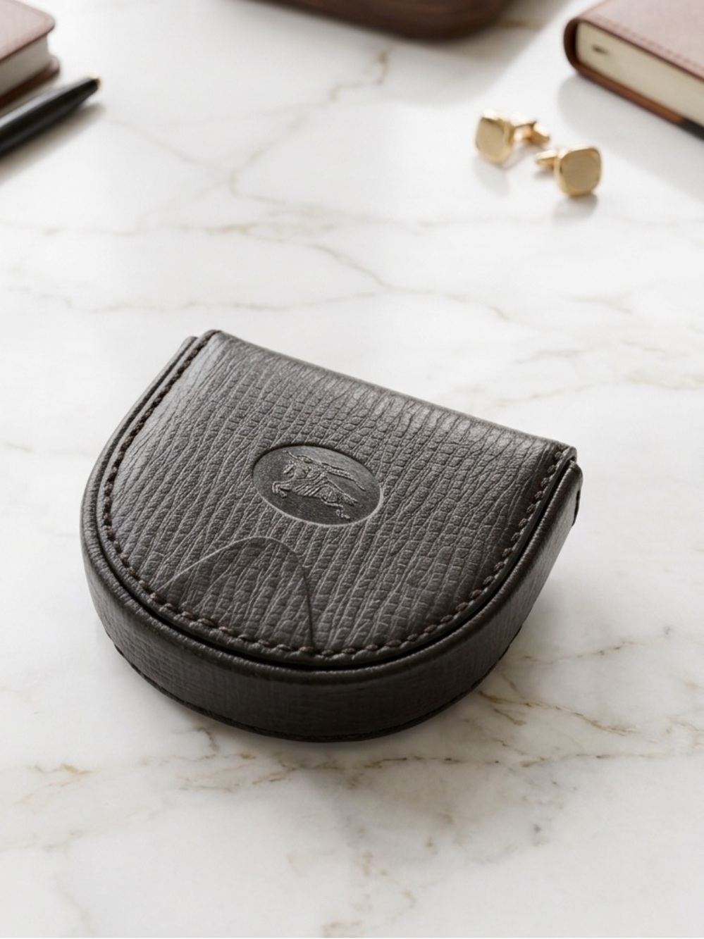 Vintage Burberrys of London Leather Horseshoe Coin Purse Pouch Black